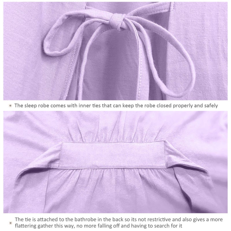 COLORFULLEAF Women's 100% Cotton Short Robes Summer Lightweight Kimono Robe Soft Spa Knit Bathrobe Sleepwear for Ladies (Purple,XL) - Image 5